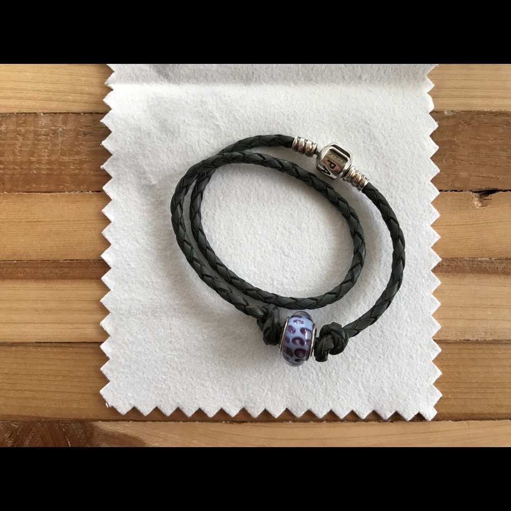 Pandora SMALL Double Leather Bracelet w/ Murano
